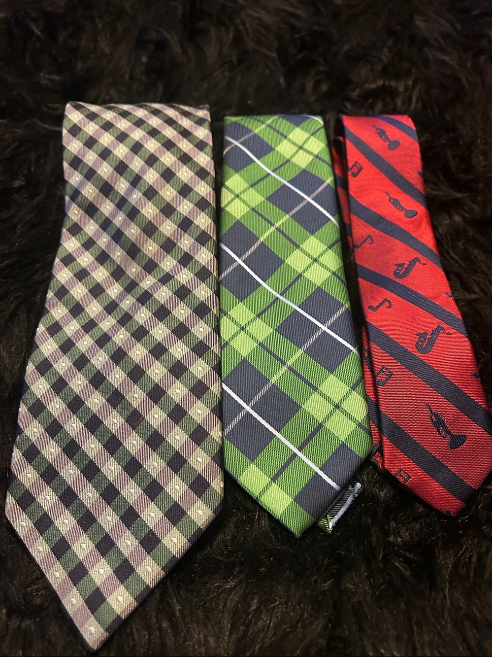 Chaps Green and Navy Plaid Silk/Poly Tommy Hilfiger Sax Tie Lot of 3